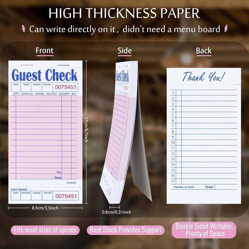 DGBDPACK Guest Check Pads for Servers - Thick Paper (6