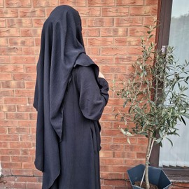 Yaqeen Abaya + Khimar Diamond Triangle cut Set Long Hijab Muslimah scarf Jilbab muslim Maxi dress Prayer Dress (size 6-12 Beige)