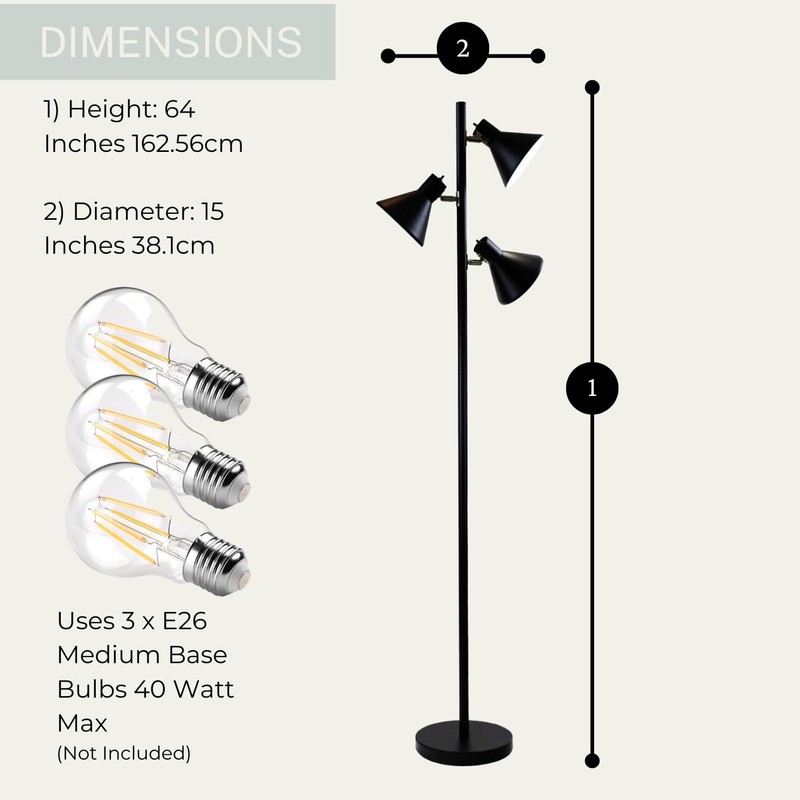 LIGHTACCENTS Black Tree Floor Lamp with 3 Adjustable Lights –
