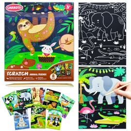 BAOXUE Scratch Art for Kids,Black Rainbow Scratch Art Paper Set,Animals Crafts Kits Supplies,Toddlers Activity Party Games, Art Gifts for Girls Boys, Stocking Stuffers for Kids