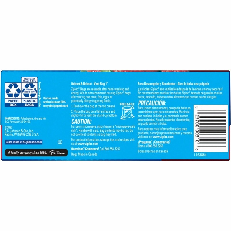 DRACB003103CT - Ziploc Double Zipper Storage Bags