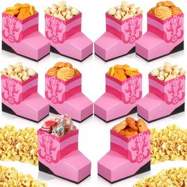 Fullhawl 24 Pcs Cowboy Cowgirl Boots Popcorn Boxes Mini Cowboy Boots Shape Flower Boxes Centerpiece for Cowboy Cowgirl Birthday Party Wedding Supplies(Pink)