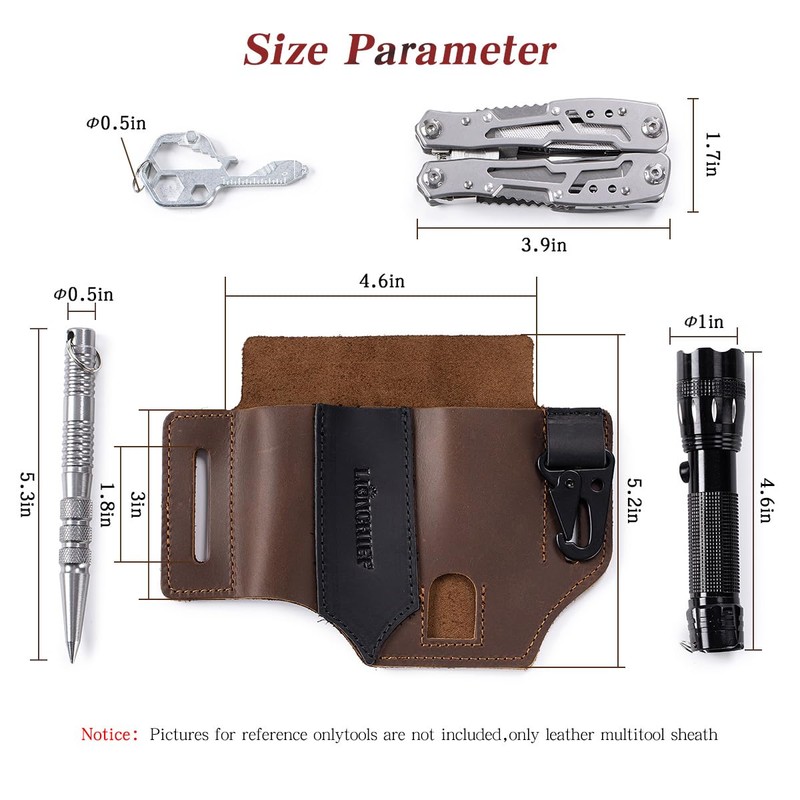 LIONCHIEF Genuine Leather Multitool Sheath for Belt, EDC Pocket Organizer