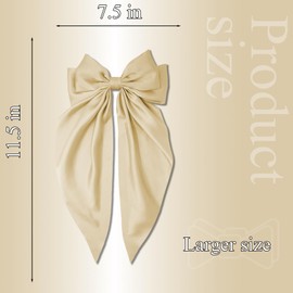 Big Hair Bows Silky Satin Hair Bow with Long Tail Hair Ribbons Bows Hair Clips Cute Hair Accessories for Women (Khaki,1Pcs)