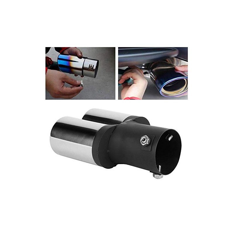 Car modified double exhaust rear pipe, stainless steel universal silencer,