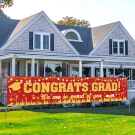 Graduation Party Decoration Banner,Red and Gold Congrats Grad We Are So Proud of You Banner Yard Sign for Class of 2026 Party Decor High Middle School College Backdrop Party Favors Supplies Outdoor