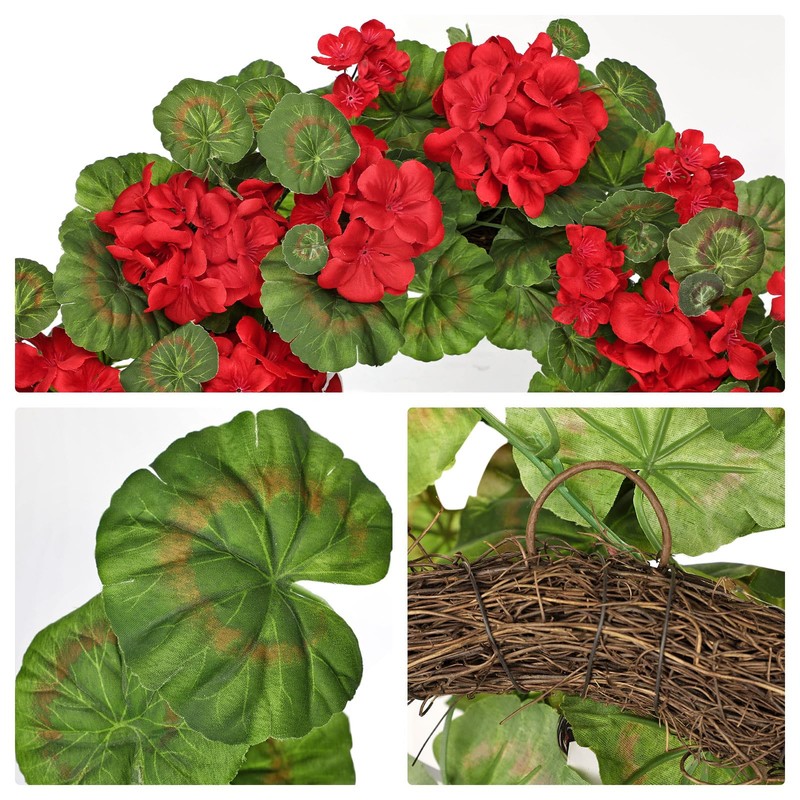 Arborus 19.6-Inch Geranium Wreath with Lush Greenery Faux Wreath –