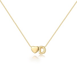 CUEZIY Initial Heart Necklace for Women 14K Gold Plated A-Z Letter Necklace Dainty Bubble Heart Pendant Tiny Initial Necklaces for Women Teen Trendy Jewelry Gifts