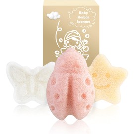 MoHern Esponja de Konjac para Bebés, 3 Unidades con Formas Naturales Y Adorables, Ideal para La Hora Del Baño de Bebés Y Niños Pequeños. Elaborada con Ingredientes Vegetales Y Extrasuave.
