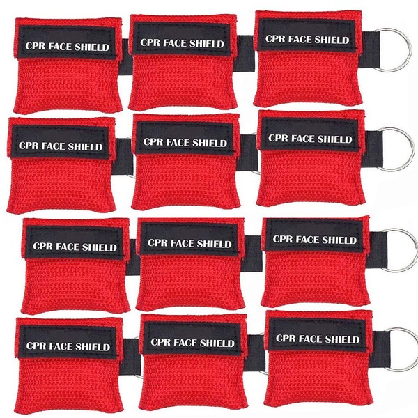 LSIKA-Z Pack of 12pcs CPR Mask Keychain Ring Emergency Kit CPR Face Shields for First Aid or CPR Training (Red-12)