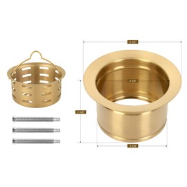 YAQUN Deep Extended Garbage Disposal Flange with Basket Strainer，Fit for 3-1/2 Inch Standard Sink Drain Hole, Gold Deep Sink Flange