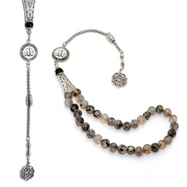 ALBATROSART Special -Allah Tassel- Collection (8 mm -33 Beads) Worry Beads - Prayer Beads-Tesbih-Tasbih-Tasbeeh-Misbaha-Masbaha-Subha-Sebha-Sibha-Rosary (Dragon Veins Agate Stone)