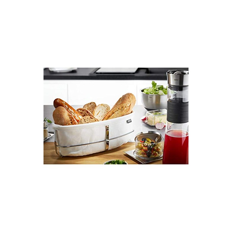 GEFU Brunch Bread Basket, Oval, White, Bread Basket with Bag,