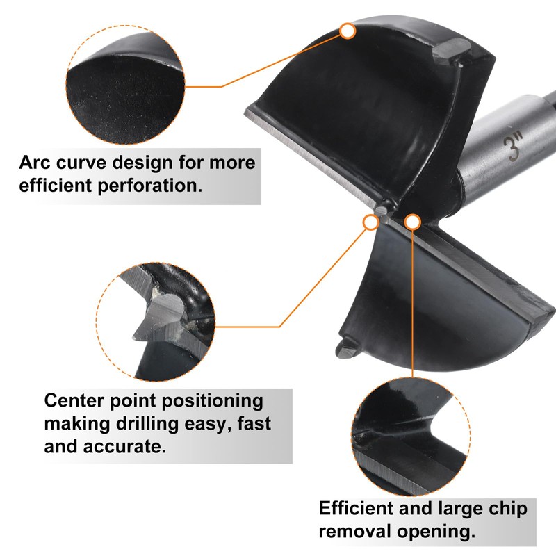 HARFINGTON Forstner Drill Bit 3"(76mm) Tungsten Carbide Wood Drilling Bit