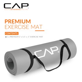CAP Barbell High Density Exercise Mat with strap, 68"x24" 12mm - Gray