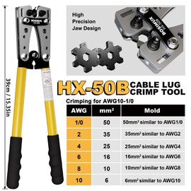 Battery Cable Lug Crimping Tool for AWG 10-1/0, Electrical Lug Crimper with 78pcs Copper Wire Lugs and 110pcs 3:1 Adhesive Heat Shrink Tubing, Wire Crimping Tool for Battery Cables