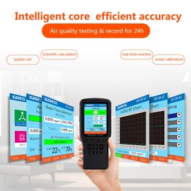 Air Quality Monitor Indoor, 8 in 1 Formaldehyde Detector, voc Meter, Detect Indoor HCHO,TVOC,AQI,PM2.5,PM10,PM1.0,Temperature and Humidity Tester. Colorful LCD Screen & USB Charging