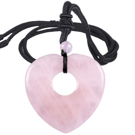 Nupuyai Healing Crystal Heart Pendant Necklace for Women, Natural Polished Stone Pendant with Adjustable Cord, 70cm Rose Quartz