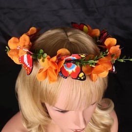 Efficewery Butterfly & Flower Crown for Women, Adjustable Boho Floral Headband with Unique Butterfly Accessories-Princess Silk Hair Accessories Floral Crown for Women (Yellow, Adjustable)