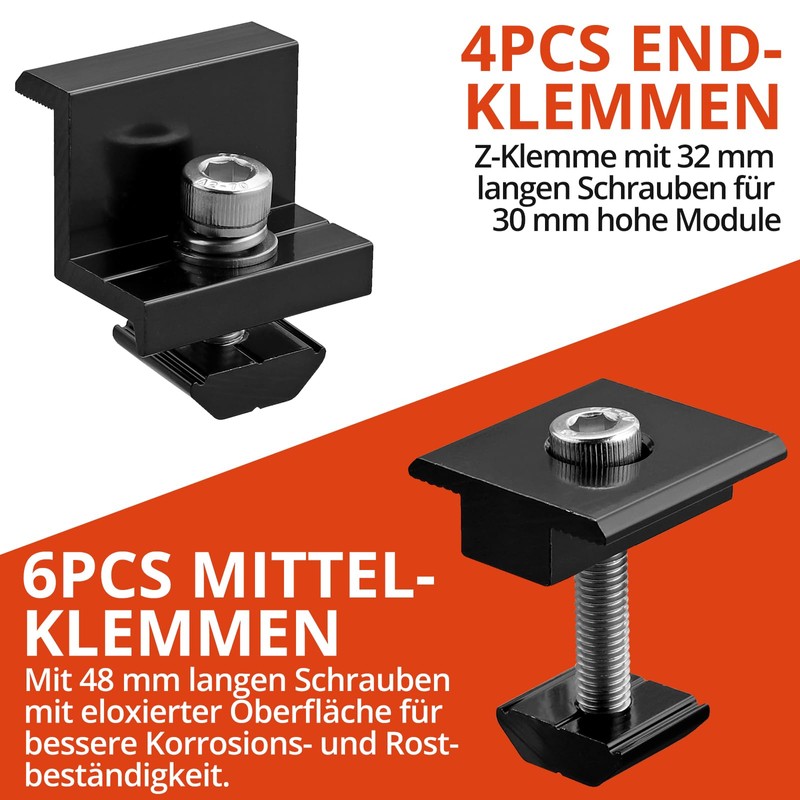 GETLITOOL 10 x Solar Module Clamps 30 mm, Black, 6