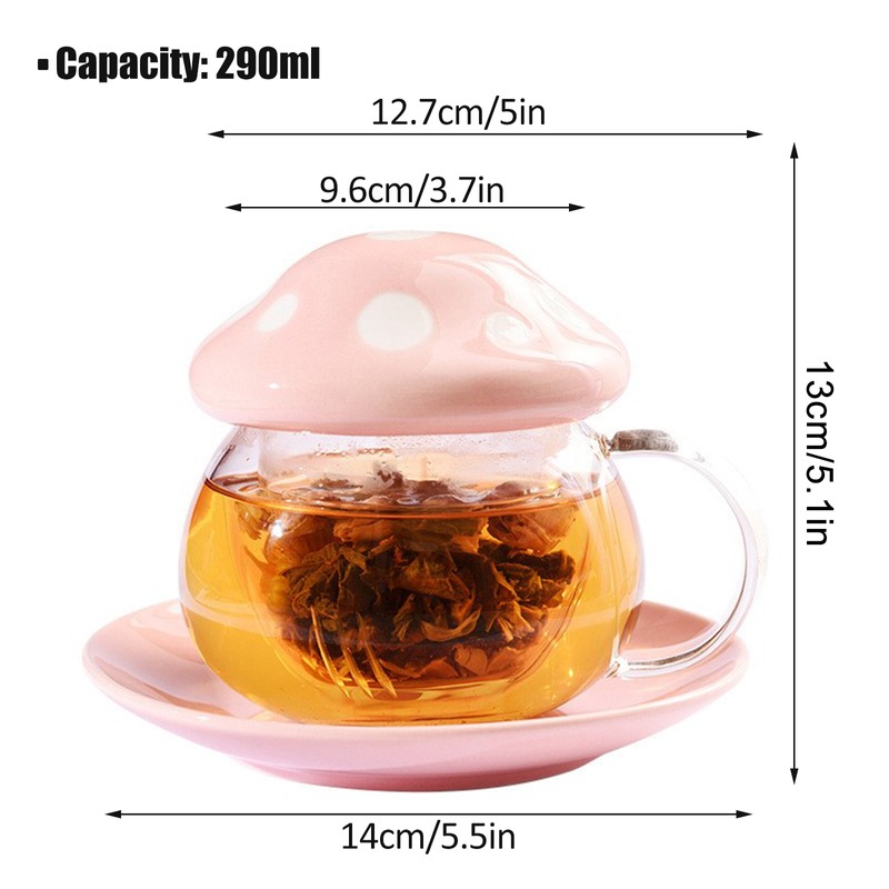 Cute Mushroom Shaped Teacup Ceramic Glass Filter Tea Cup Set
