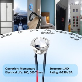 (2-Pack) 16mm Short-Body Waterproof Momentary Switch - 5/8" Mount, Flat Head, IP66 IK09 (12-36V Applications)