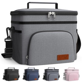 HOTOR Insulated Lunch Box for Men & Women - Leak-Proof Cooler Lunch Bag with 4 Pockets, Adjustable Strap, Ideal for Work, Picnic, Travel - Medium, Light Grey, 10.2" x 6.9" x 8.5"