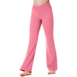 Heathyoga Girl's Yoga Pants Flare Leggings for Girls Crossover Sweatpants Bootcut Dance Pants Athletic Bell Bottoms Pink
