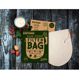 Nut Milk Bag Eco Made of Cotton, Nectarbar, Handmade Filter Bag/Colander for Vegetable Drinks, Vegan Nut Milk, Straining, Juicing, Eco 100% Plastic-Free Raw Food Filter Bag + Instructions (English language not guaranteed)