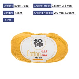 Rebower Cotton Yarn,100% Cotton Soft Knitting Yarn [for Hand DIY Bag Cushion Crocheting Knitting Project Home Decor] -4 Packages of 200g/7.05oz(Per Skein 50g/137yards)/Dark Yellow