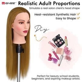 WIGNEE Professional Cosmetology Mannequin Head with Synthetic Hair Blonde