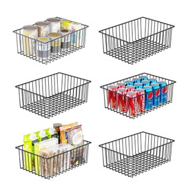 Simple Trending 6 Pack Large Wire Baskets for Organization, Metal Pantry Storage Baskets for Cabinet, Kitchen, Garage, Bathroom, Black