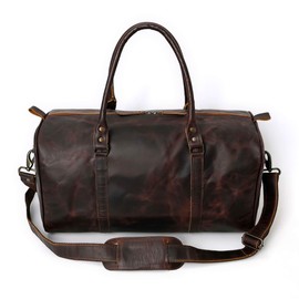 Merbaa 19" Full Grain Leather Duffle Bag for Men & Women – Carry On Travel Bag, Overnight Gym Bag, Handmade Weekender Bag, Vintage Leather Luggage for Sports, Office & Flights