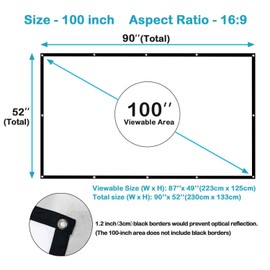 Projector Screen - Artlii 100 Inch Foldable Projector Screen Washable Projector Movies Screen for Home Theater Outdoor Indoor Support Double Sided Projection