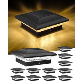T-SUN 4x4 Solar Post Cap Lights Outdoor 12 Pack, Warm White LED Fence Post Solar Lights Fit for 4x4 Vinyl Posts, Waterproof Deck Light Solar Powered for Garden Patio Gate Porch