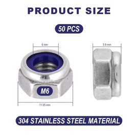 YOYEAH M6 Nuts Stainless Steel, 50 Pieces DIN985 Self-Locking Nuts, Locking Nuts, A2 V2A Self-Locking Nuts, Hex Nut, Self-Locking Nuts M6, Self-Locking Lock Nuts Set