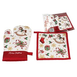 CARMANI - Decorative Oven Glove and Pot Holder Heat Resistant Non-Slip for Cooking, Baking, Barbecue, Christmas Printed