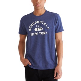 AEROPOSTALE Men's Arch Logo Short Sleeve Tee, Blue Depths, Medium