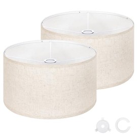 OUTON Beige Lamp shades Set of 2, Large Drum Lamp Shades for Floor Lamps, 16" Top x 16" Bottom x 9" High, Easy to Assemble, Replacement Linen Lampshades for Table Lamps & Bedside Lamps (1.65" Spider)