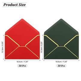 PATIKIL 100 Pack A7 Christmas Envelopes with Gold Border Envelopes for A7 Cards V Flap Envelopes for Office Wedding Gift Cards, Invitations, Photos, Graduation (Red and Dark Green)