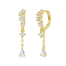 ALEXCRAFT Drop Earrings Gold Silver 925 Hanging Hoop Earrings Women's Small with Zirconia 14K Dangle Earrings for Women Golden Earrings Women for Women Girlfriend Mum, Yellow Gold