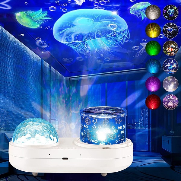 ONXE Ocean Light Projector Night Light Kids, 360°Rotating Baby Night Light Projector 6 Films and Timer Sensory Lights, 6 Colors Projector Light for Kids Baby Girl Gift Kawaii Room Decor
