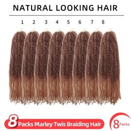 QRHSUKA Extensiones De Cabello Trenzado Marley Twist De 45 Cm, Color Marrón Ombré, 8 Paquetes, Cabello Trenzado Cubano, Afro, Rizado, Crochet, Sintético (45 Cm (Paquete De 8), T33/27)