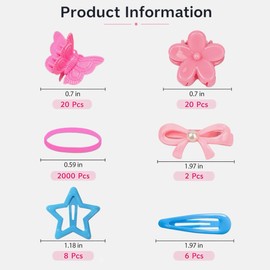 2056 Pcs Hair Accessories for Girls & Toddlers, Ponytail Holders, Hair Ties, Mini Hair Clips, Rubber Bands Set