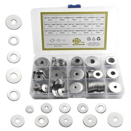 BGTXINGI 225pcs 7 Kinds 304 Stainless Steel Flat Washers Assortment Kit for Home Decoration Factories Repair Kitchens Shops and Outdoor Construction M3 M4 M5 M6 M8 M10 M12