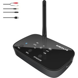 SIMOLIO JH201D Bluetooth Transmitter für TV, aptX Low Latency Bluetooth Sender Adapter für 2 BT Kopfhörer/Lautsprecher, Wireless Audio Adapter mit bis zu 197 Fuß Reichweite, Optisch, 3,5 mm AUX, RCA
