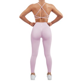 SUUKSESS Women Seamless 2 piece Workout Sets Strappy Padded Sports Bra Booty High Waisted Leggings Outfits (Baby Pink,S)