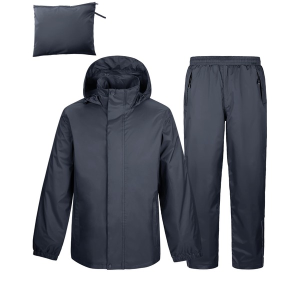 Outdoor Ventures Men's Packable Rain Suit Heavyweight Rainwear Waterproof Jacket