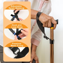 Beautyflier 2 Pack Universal Walking Stick Wrist Strap, Adjustable Anti-Drop Wrist Strap for Walking Canes or Sticks, Stylish and Comfortable Walking Cane Cords, Black