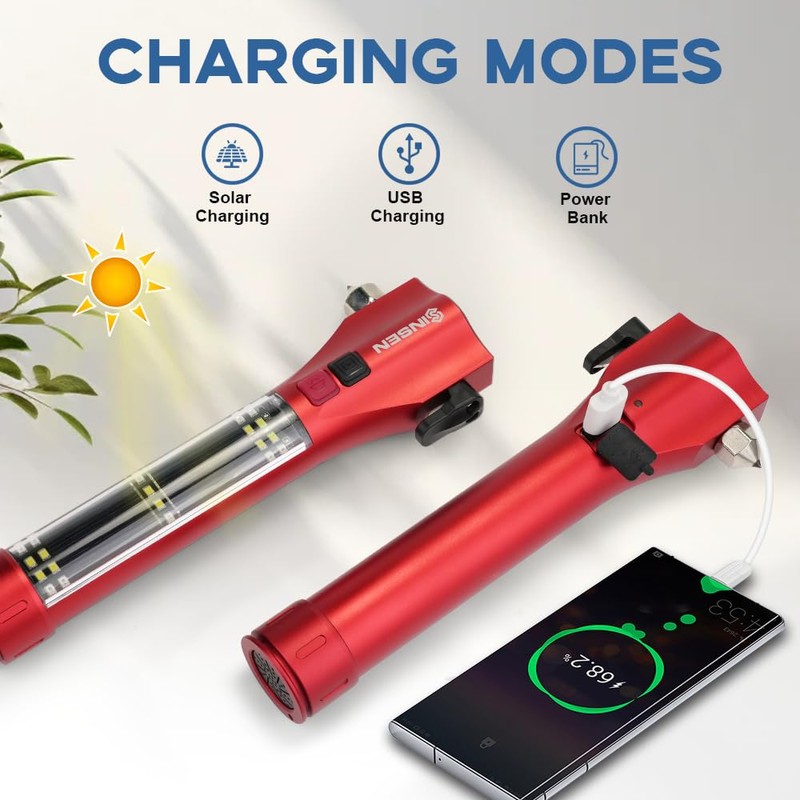 SINSEN Emergency Flashlight for Car, Seatbelt Cutter Window Breaker, 16-in-1